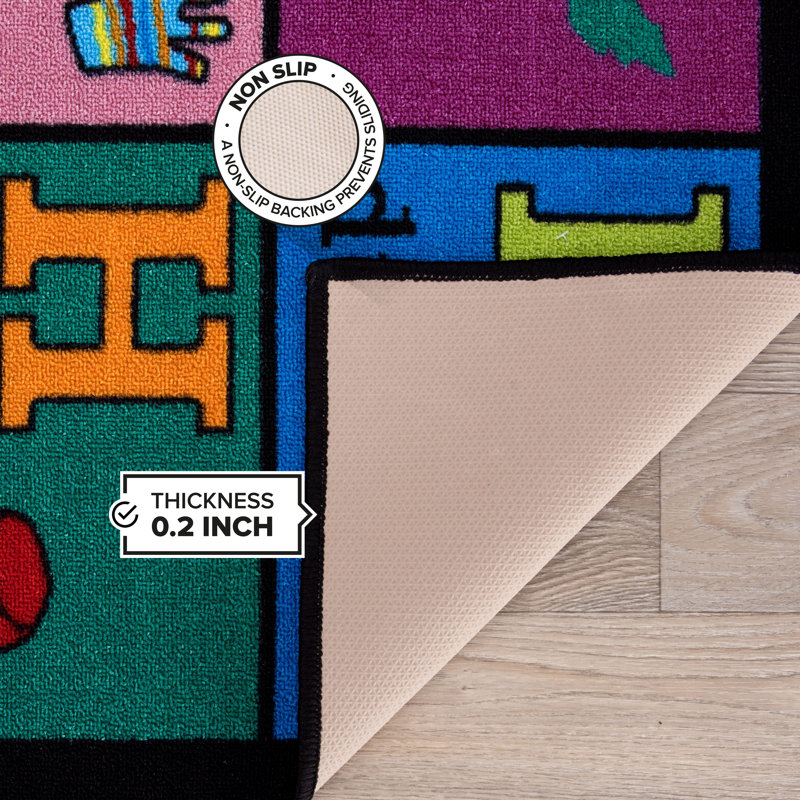 Jeromy Tufted Kids Purple/Blue/Orange Multi-Colored Non-Slip Rubberback Area Rug, Rectangle 5' x 7'