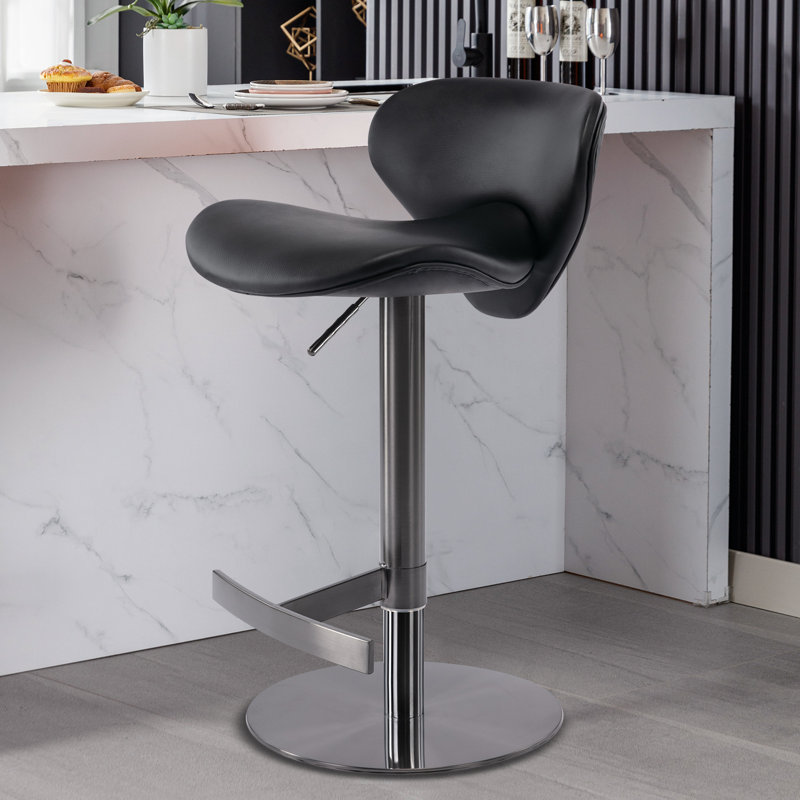 Modern Adjustable Height Swivel Bar Stool with Titanium Steel Frame and Napa Leather Style Eco Seat, Black