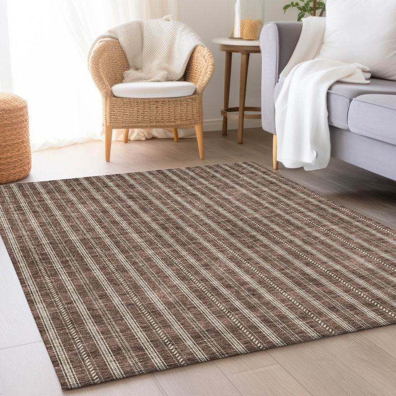 Tapis brun Prisco lavable à la machine de qualité supérieure, Rectangulaire 3 pi x 5 pi