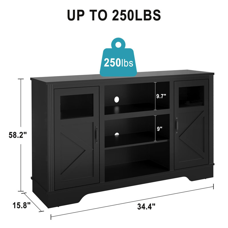 Meuble télé de ferme avec lumières DEL, centre de divertissement pour téléviseurs de 65/60/55 pouces, Noir, noir, noir, noir