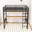 Lit mezzanine double en métal avec bureau, tablettes et lumière DEL