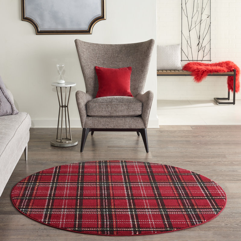 Tapis rouge carreauté Hankinson Prague, Rond 5 pi 3 po