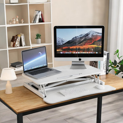 Convertisseur de bureau assis-debout en acier avec mécanisme de plateau relevable, espace de travail rectangulaire de 80 cm (31,5 pouces) pour bureau à domicile ou salle d'étude