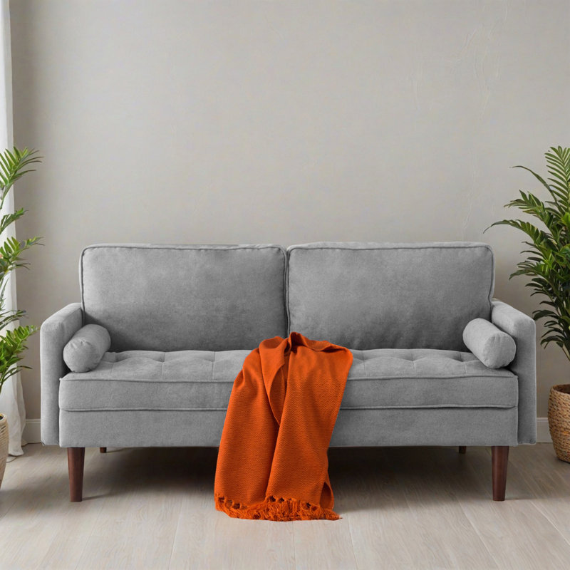 65.02" Upholstered Square Arm Sofa For Living Room, Light Gray