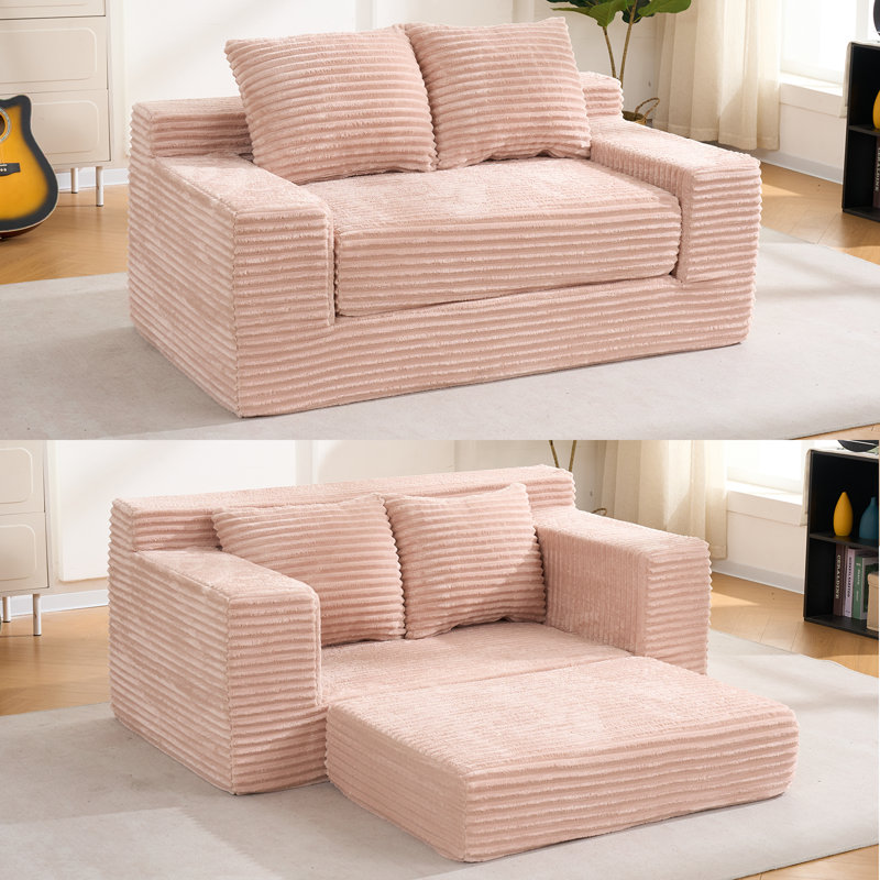 Causeuse rose, mousse mémoire confortable, 56 po, velours côtelé, tissu, rembourré, pour le salon
