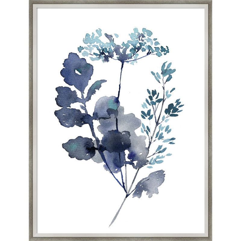«Botanical Lace Leaf Indigo» par Sara Berrenson, reproduction d'art encadrée, Argent, H 25 po x l 19 po x P 2 po