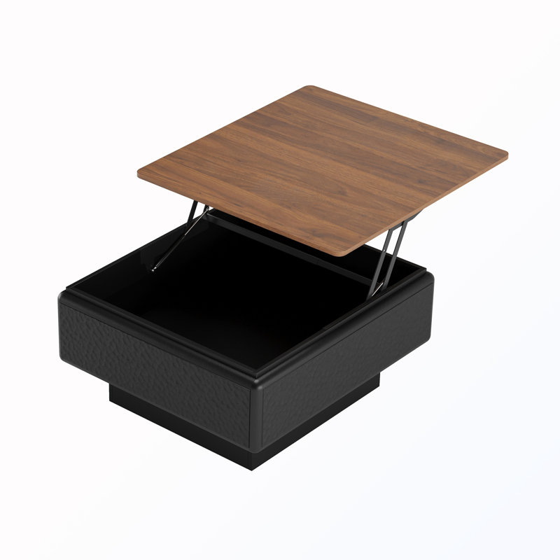 Table basse carrée à plateau relevable avec rangement dissimulé