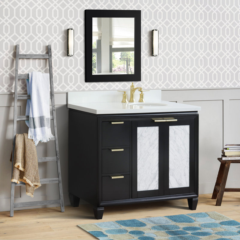 Ensemble de meuble-lavabo simple 43 po avec miroir Schreck, Noir