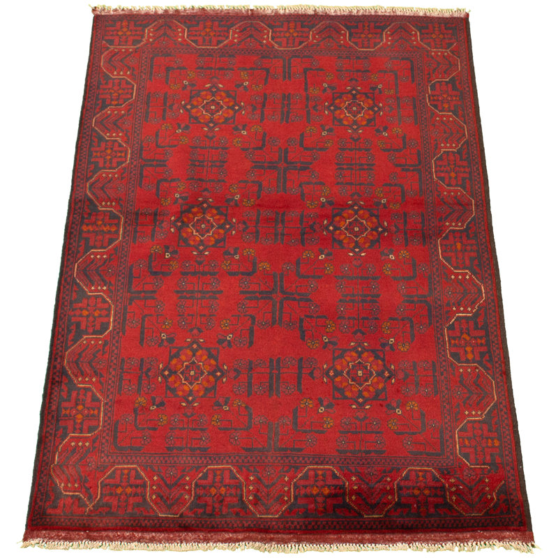 Tapis de zone en laine rouge 4 pi 1 po x 6 pi 6 po à main one-of-kind-noué la 2010s esari turque Allaina
