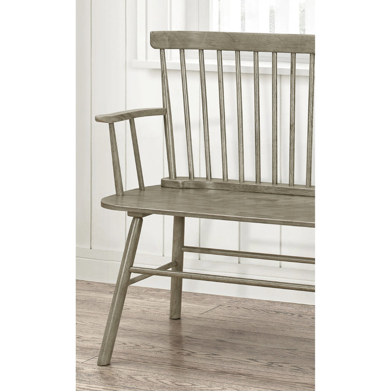Style Gray Wooden Chair Bench With Spindle Back Wood For Living Room, Gray