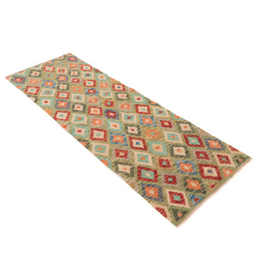 Handmade Kilim Wool Green Rug
