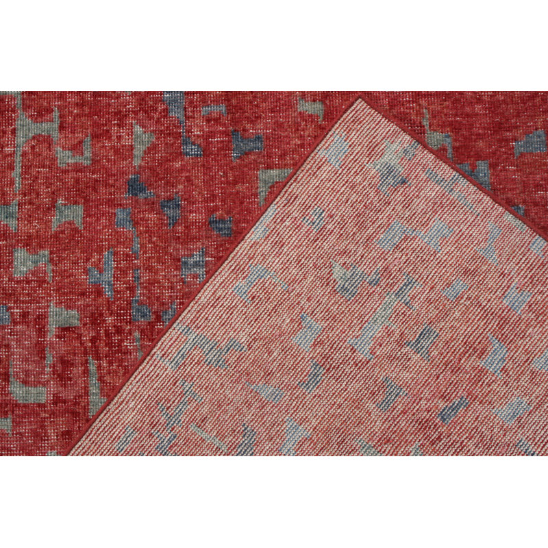 Distressed Homage Hand Knotted Wool Geometric Area Rug, Rectangle 13' x 18'