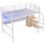Lit mezzanine en métal avec bureau, escalier de rangement et éclairage à DEL-805288985