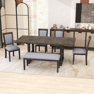 Ensemble de table de salle à manger 6 pièces avec chaise rembourrée et banc