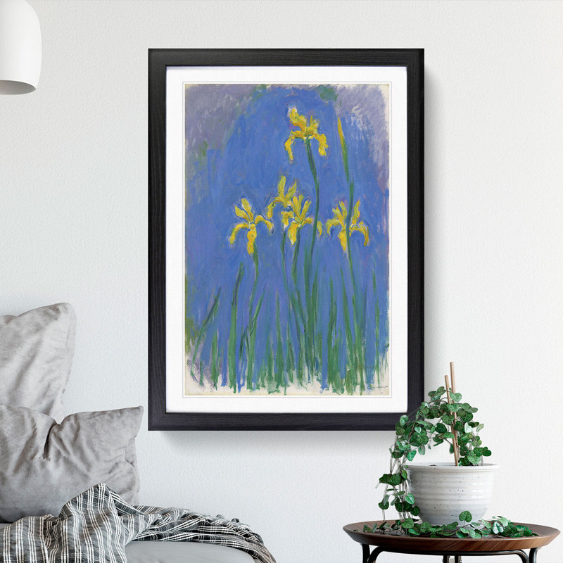 Yellow Irises Study by Claude Monet - Picture Frame Painting, Black Framed, 48cm H x 36cm W x 2cm D