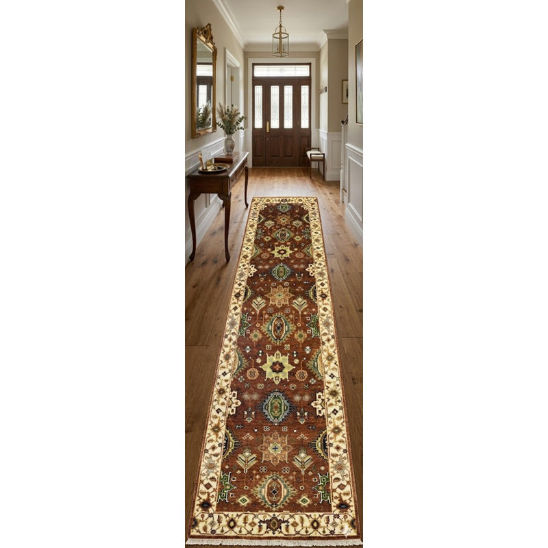 Tapis de couloir orange en laine noué à la main 2 pi 6 po x 7 pi 11 po Remiyah