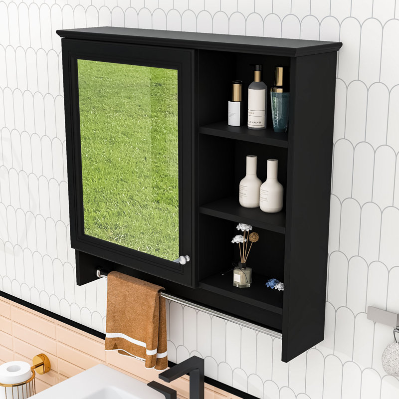 Armoire à pharmacie murale multifonctionnelle avec tablettes de rangement, barre à serviettes et charnières à fermeture douce