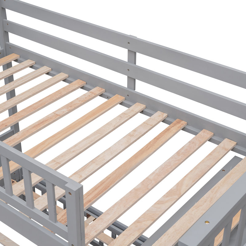 Lit superposé en bois gris, simple et double avec 6 tiroirs et roulettes polyvalentes, rangement flexible et roulant, Gris