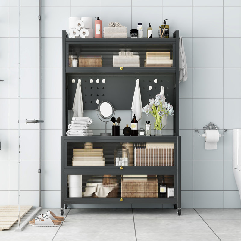 Étagère de boulanger de cuisine de 65 po de hauteur avec armoire à portes rabattables, buffet à 5 niveaux pour four à micro-ondes, café, assemblage rapide, gris