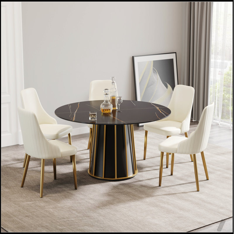 Table de salle à manger ronde Modern, H 29,53 po x L 53,15 po x l 53,15 po, Noir