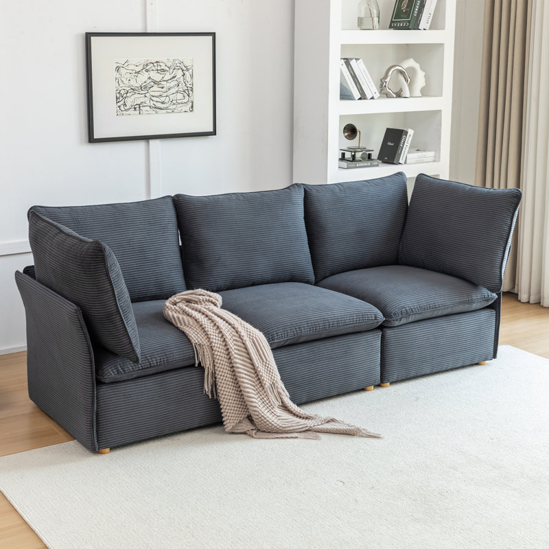 Hepworth 3 - Piece Corduroy Sectional Sofa With Cushions, Gray