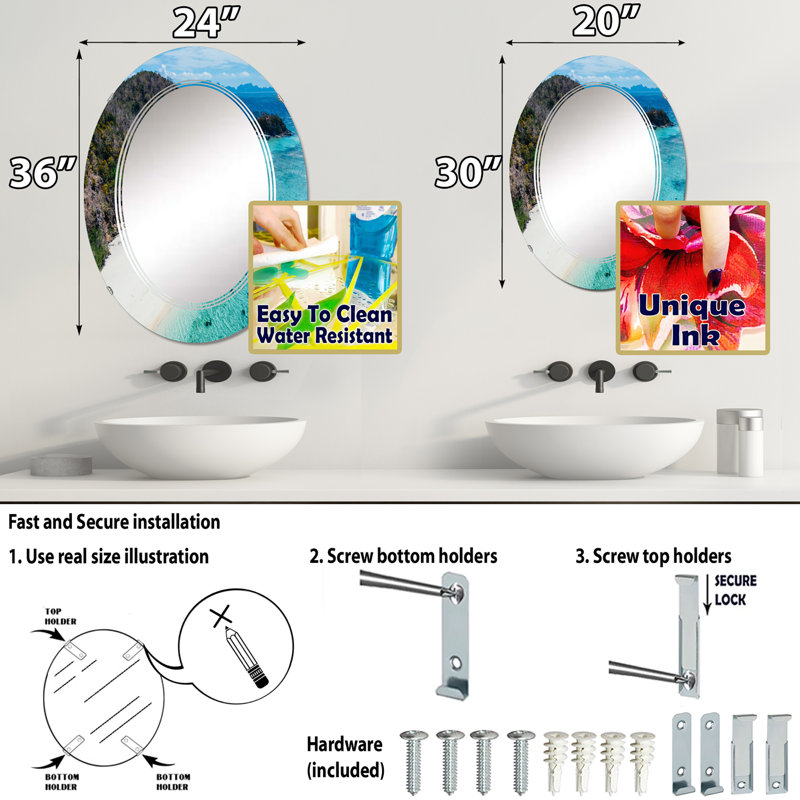 Miroir de salle de bain sans cadre, 30 po x 20 po