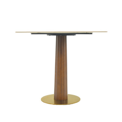 Modern Square Dining Table, 33.5" Sintered Stone Table With Wooden Leg & Gold Base, 2 - Person Kitchen Table For Small Space, 150Lbs Weight Capacity(Only The Negotiation Table)