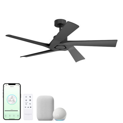 Turbine Indoor or Outdoor 54in 5-Blade Smart Ceiling Fan with Remote Control and Black Hardware with Black Blades Works With iOS or Android App