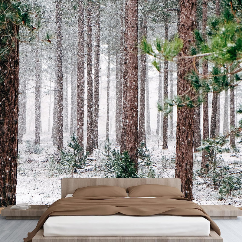 Murale de pins recouverts de neige en hiver, L 144 po x l 100 po