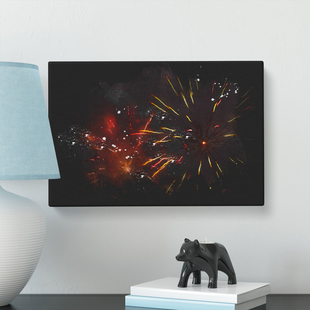 Orange & Red Fireworks - Wrapped Canvas Graphic Art Print