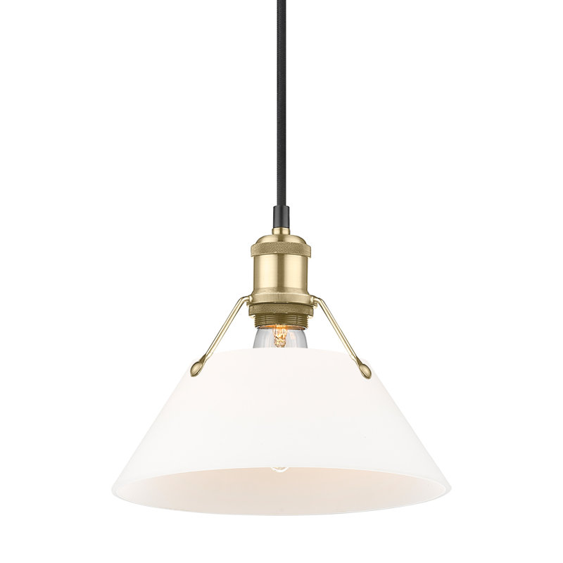 Luminaire suspendu conique à 1 lumière Weatherford, Bronze champagne brossé, H 130 po x l 10 po x P 10 po, Verre opale