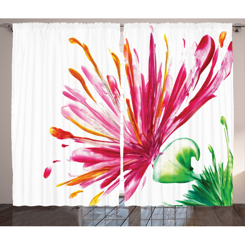 Lily Flower Semi-Sheer Rod Pocket Curtain Panels, 54" W x 90" L