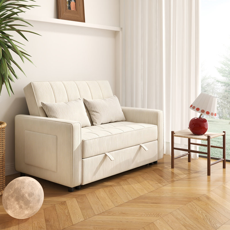 53.2'' Upholstered Convertible Sleeper Sofa, Ivory Corduroy