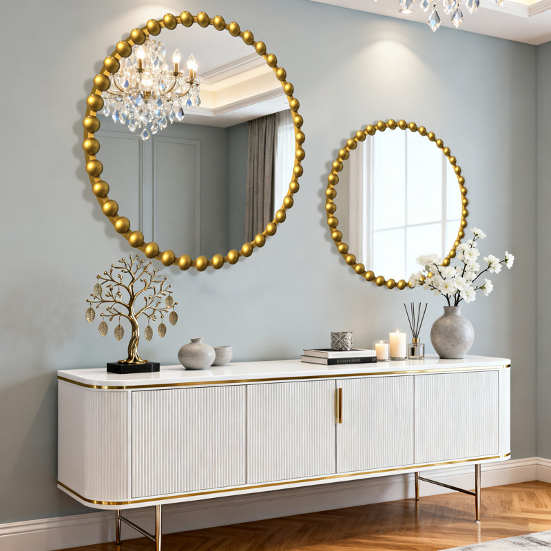 Miroir mural rond en métal, Doré, 27 po x 27 po