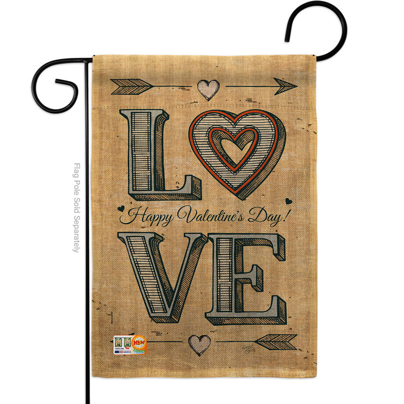 « classic love spring », un polyester de 2 côtés 19 po. drapeau de jardin, Toile de jute, Brun / noir