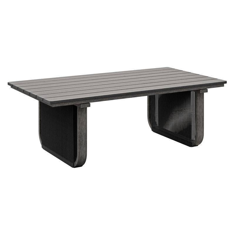 Rectangular Aluminum & HDPE Wicker Coffee Table, Black