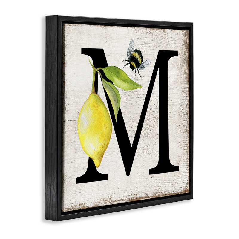  «Lemon & Bee M», art mural encadré sur toile flottante par Creatif Belle, H 18 po x l 18 po, Cadre flottant noir de jais