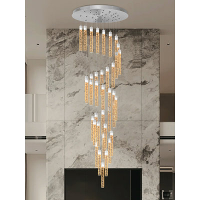 Luminaire suspendu cylindrique en cristal à 38 lumières DEL avec détails en cristal Gannen