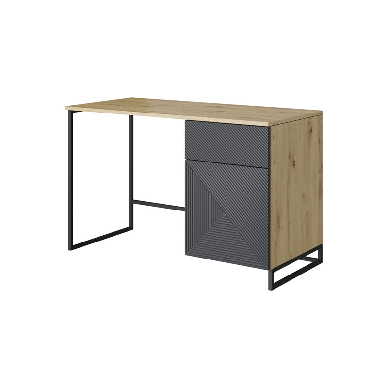 Almitra Metal Base Computer Desk, Grey/Brown/Black