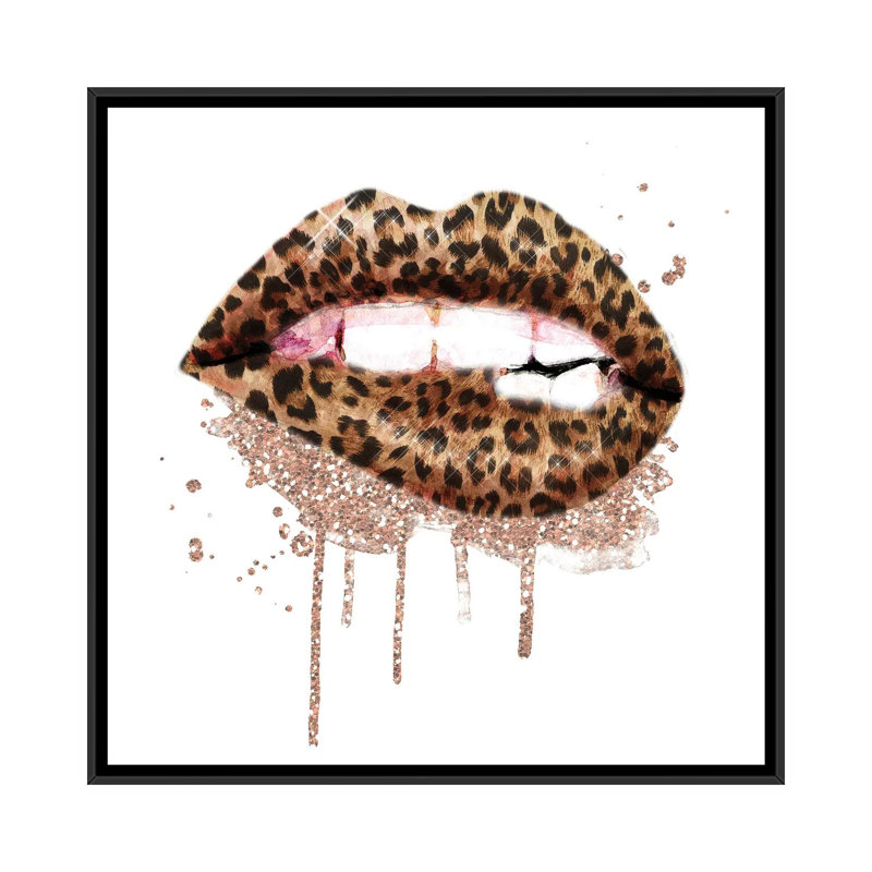 «Leopard Lips» par Ephrazy, impression sur toile tendue, Cadre noir, H 12 po x l 12 po x P 1,5 po