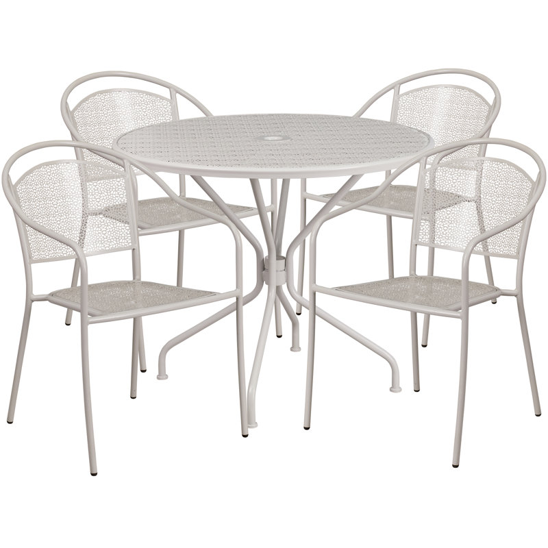 Chanea 35.25" W Round 4-Person Patio Dining Set with Stackable Chairs, Light Gray