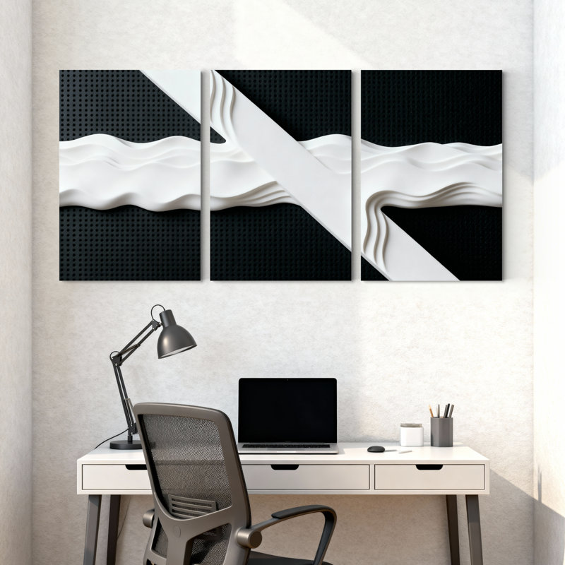 «Abstract Grid Wave», ensemble de 3 impressions sur toile, H 18 po x l 36 po