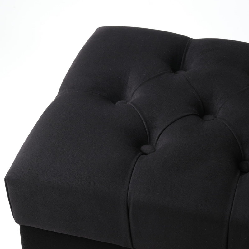 Dedham Velvet Upholstered Storage Bench, Black, Black, H49 x W120 x D40cm