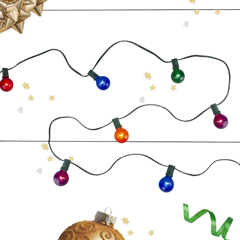 10 Transparent Multi-Coloured G40 Globe Christmas Lights - 9Ft Green Wire