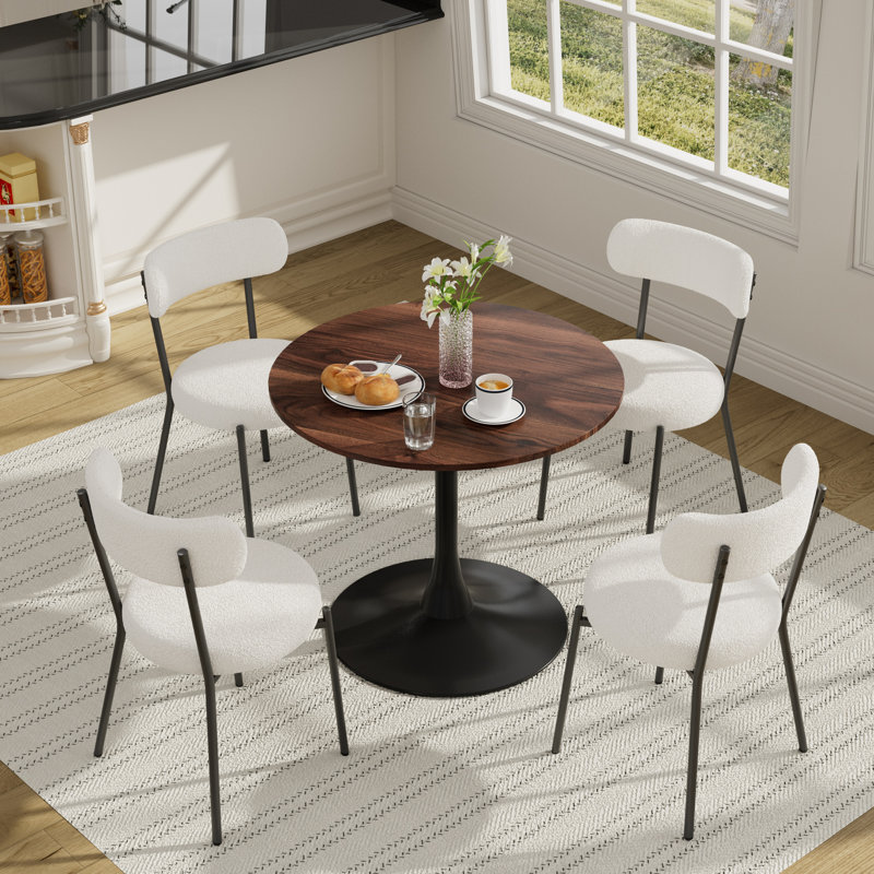 5 - Piece Round Pedestal Dining Set, White, Brown, Black