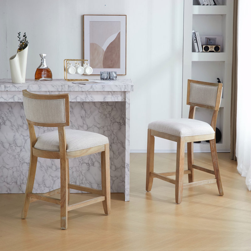 Ensemble de 2 tabourets de comptoir, tabourets de bar rembourrés à hauteur de comptoir avec dossier confortable, structure en bois d'hévéa massif, dossier, repose-pieds, tabourets de bar sans accoudoir pour bar personnel, comptoir de cuisine