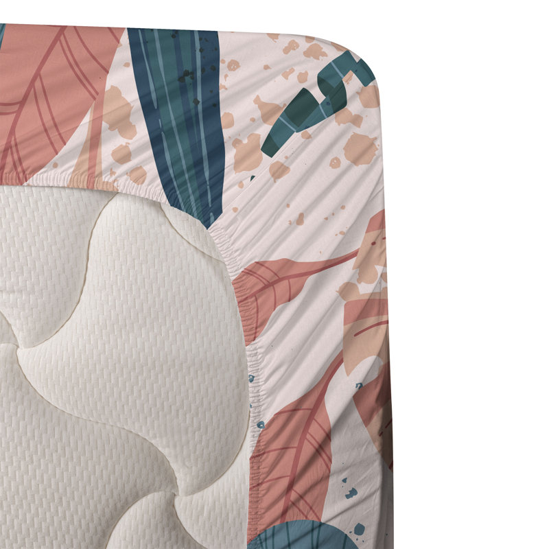 Ambesonne Watercolor Botany Sheet Set 4 Pcs Retro Boho Bloom, Coral Dark Teal Peach Floral
