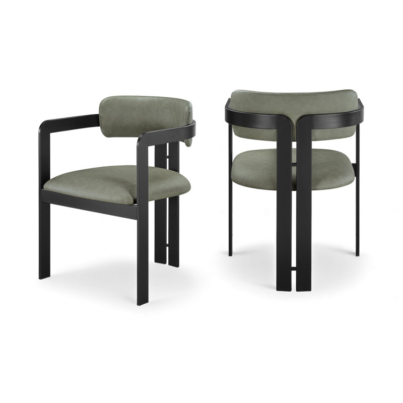 Chaise rembourrée en cuir Aurum, Cuir végétalien vert, Noir graphite
