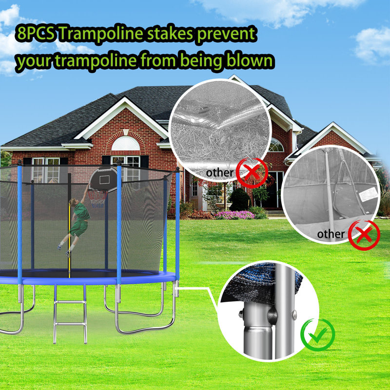 SENCHO GINSYTALIOR 12' Round Backyard Trampoline with Safety Enclosure