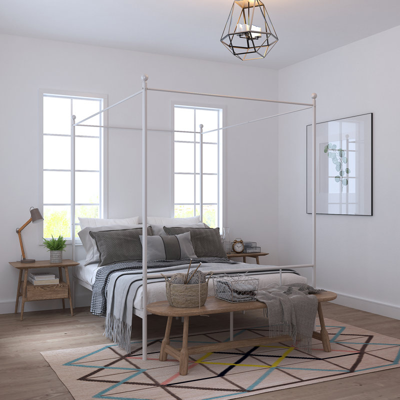 Alaina Metal Canopy Bed, Queen, White